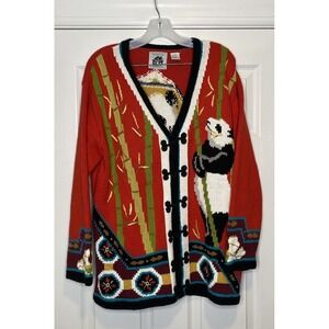Vintage Storybook‎ Knits Women's Panda Portrait Knit Sweater Red Large
